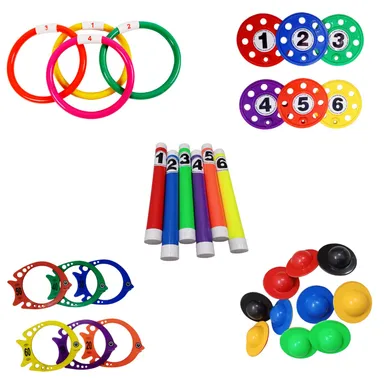 Swimming Toy Set for Kids | Floating Egg Flips, Diving Discs, Sinker Rings, Stick | Premium Combo for Children’s Pool Fun | Multicolor (Made in India) thumbnail 0
