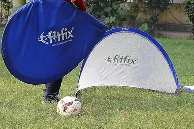 Fitfix Portable Pop Up Soccer Goal with Carry Bag 80 cm x 45 cm, Blue Color, Pack of 1 Pair | Foldable Soccer Goal for Outdoor Use. thumbnail 1