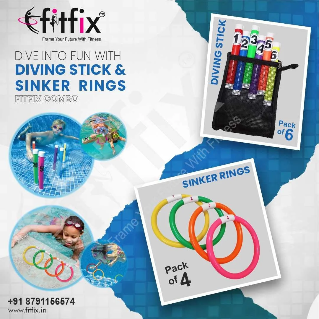 Fitfix Swimming Toy Set Underwater Sinker Rings & Diving Stick Toys for Children  Multicolor image 2