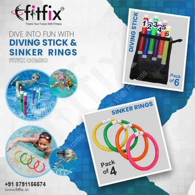 Fitfix Swimming Toy Set Underwater Sinker Rings & Diving Stick Toys for Children  Multicolor thumbnail 1