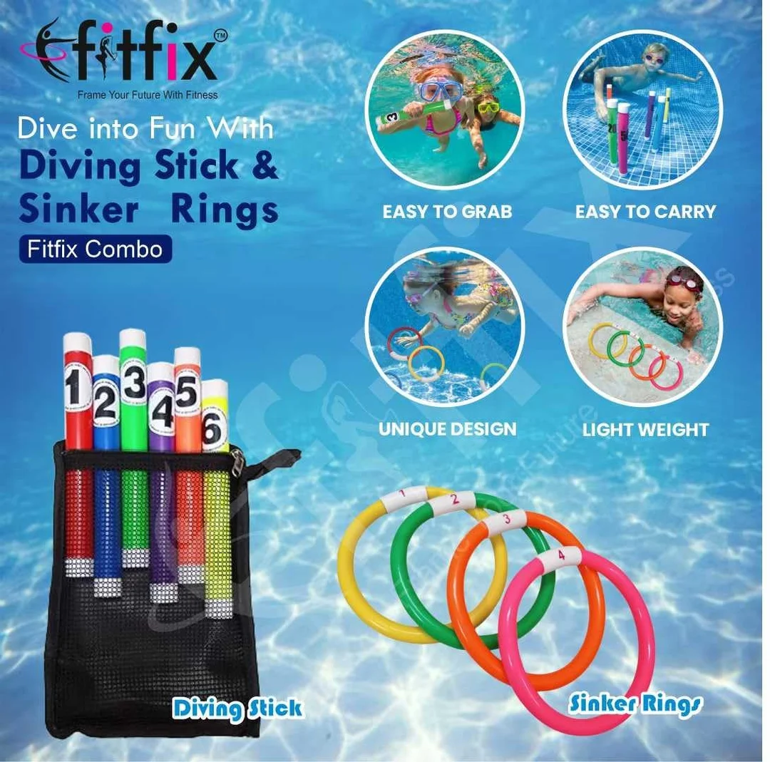 Fitfix Swimming Toy Set Underwater Sinker Rings & Diving Stick Toys for Children  Multicolor image 3