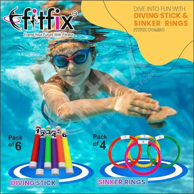 Fitfix Swimming Toy Set Underwater Sinker Rings & Diving Stick Toys for Children  Multicolor thumbnail 3