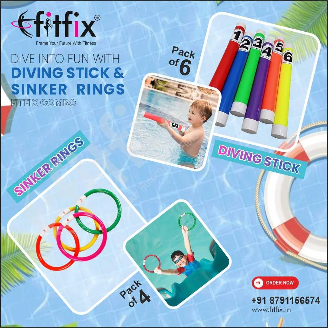Fitfix Swimming Toy Set Underwater Sinker Rings & Diving Stick Toys for Children  Multicolor image 5