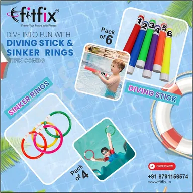 Fitfix Swimming Toy Set Underwater Sinker Rings & Diving Stick Toys for Children  Multicolor thumbnail 4