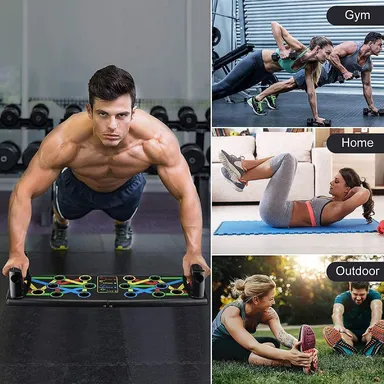 Fitfix® Foldable ABS 15 in 1 Pushup Board for Men | Pushup Bars, Pushup Stand, Gym Equipment, Chest Workout Equipment (Black) thumbnail 1