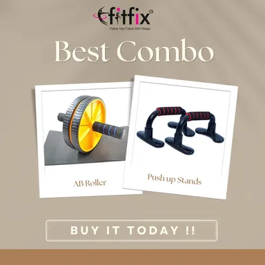 Fitfix® Professional Abdominal Wheel | for Abs and Push Ups, Workout Equipment for Fitness Gym, Home Gym Equipment for Men & Women| Ab Roller with Push Up Bar Combo  thumbnail 1