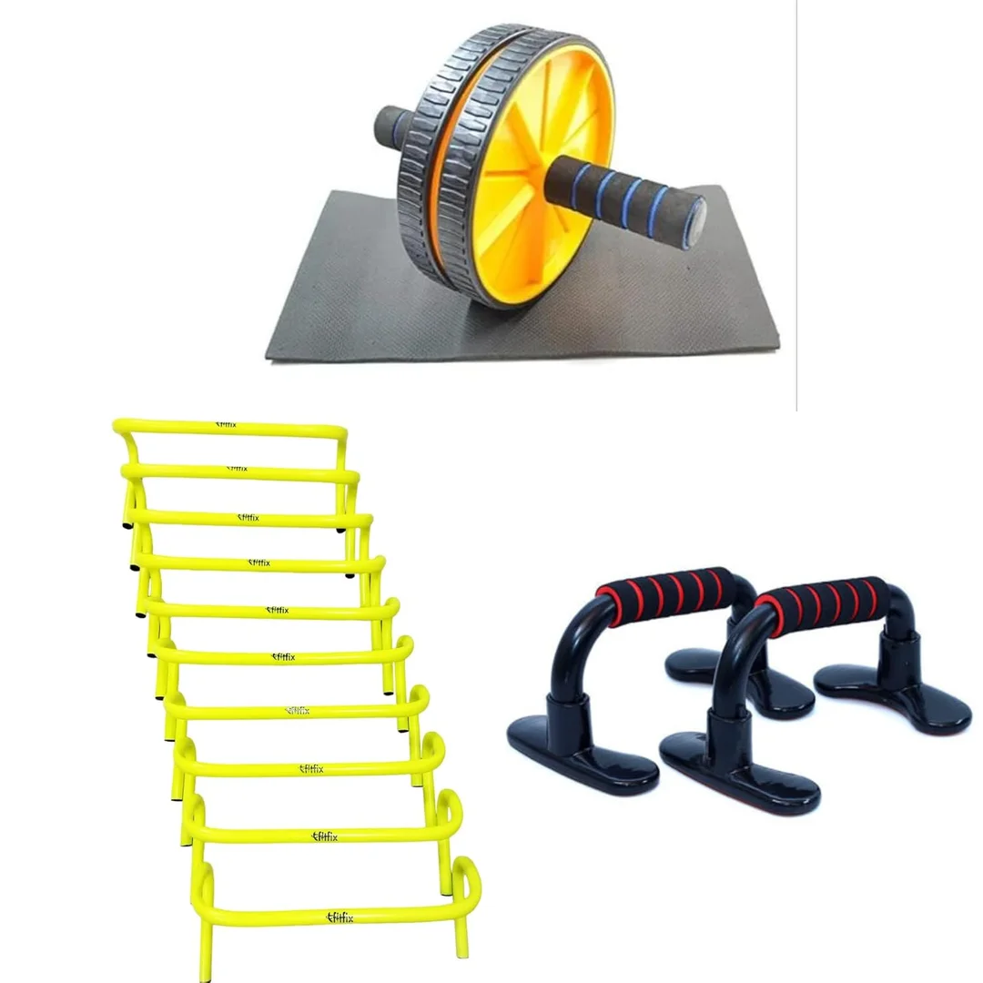 Fitfix Hurdle Set with Push-Up Bar & AB Roller | 10 Pcs 9-Inch Hurdles Home Gym Fitness Bundle image 1