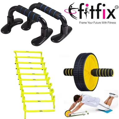 Fitfix Hurdle Set with Push-Up Bar & AB Roller | 10 Pcs 9-Inch Hurdles Home Gym Fitness Bundle thumbnail 1