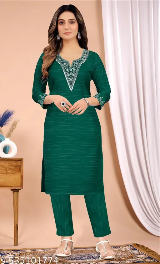 Embroidery Women’s Kurta Pant Set | Khadi Cotton New Look Casual Wear | Stylish Kurta for Girls, M-XXL Sizes image 1