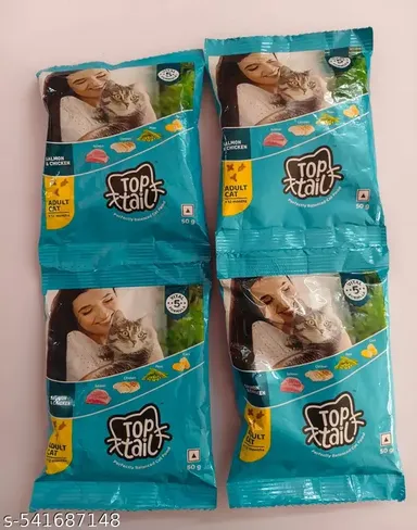 Top Tail Adult Dry Cat Food with Salmon & Chicken | 50 GM Pack of 4 | Premium Balanced Nutrition for Cats Above 12 Months | Fortified with Vitamins & Minerals for All Breeds thumbnail 0