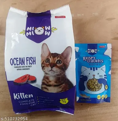 Taiyo Miow Miow Kitten Ocean Fish Dry Cat Food 1.2 Kg|  Premium Complete & Balanced Diet for Kittens with Omega-3, Taurine, and Natural Ingredients + Miow Miow Salmon Crackers Biscuits thumbnail 0