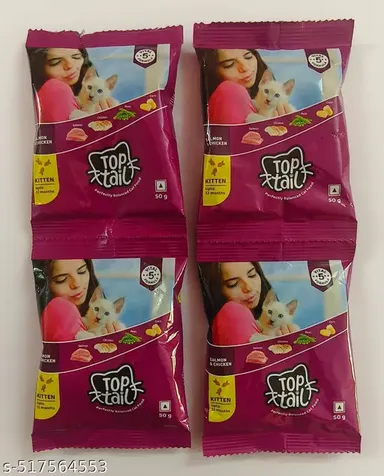 Top Tail Kitten Dry Cat Food | 50 gm (Pack of 4, 200 gm) | Salmon & Chicken, Fortified with Vitamins & Minerals, Best Quality Food for All Cat Breeds | Dry Food for Kittens (1-12 Months) thumbnail 0