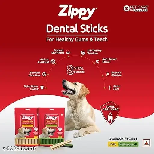 Zippy Dental Stick for Dogs | 100 gm (Pack of 2) Chlorophyll 1pc & Milk 1pc | Premium Dog Dental Chews for Plaque & Tartar Removal, Oral Hygiene Treats for All Breeds image 4