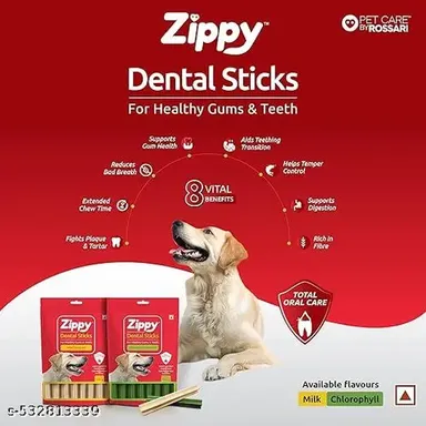 Zippy Dental Stick for Dogs | 100 gm (Pack of 2) Chlorophyll 1pc & Milk 1pc | Premium Dog Dental Chews for Plaque & Tartar Removal, Oral Hygiene Treats for All Breeds thumbnail 3