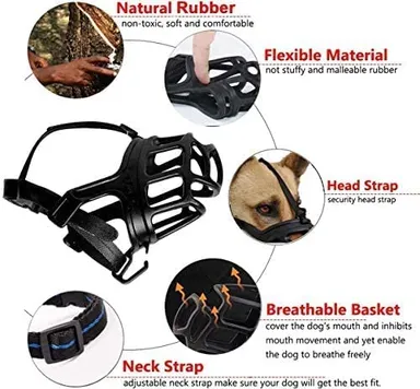 Dog Mouth Cover Muzzle | Adjustable Strap Bite Guard for Training Comfortable Padded Design | Quality Product for Dogs thumbnail 1