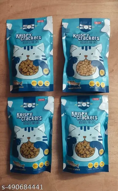 Taiyo Miow Miow Salmon Flavored Krispy Crackers Crunchy Cat Treats for Healthy Skin|Shiny Coat & Clean Teeth |Best Quality Biscuits for All Breeds thumbnail 0