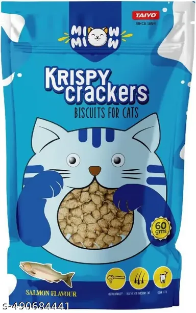 Taiyo Miow Miow Salmon Flavored Krispy Crackers Crunchy Cat Treats for Healthy Skin|Shiny Coat & Clean Teeth |Best Quality Biscuits for All Breeds thumbnail 2