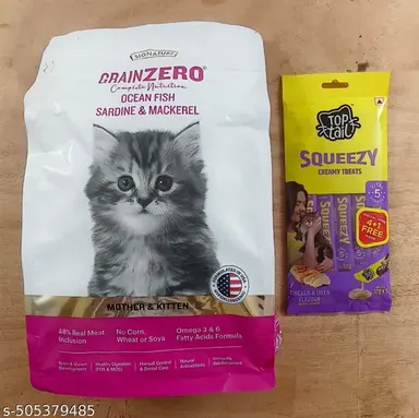 Grain Zero Signature Ocean Fish, Sardine & Mackerel Dry Mother & Kitten Cat Food + Toptail Creamy Cat Chicken Liver Treats 60gm Premium cat food Fort All cat Breeds. thumbnail 0
