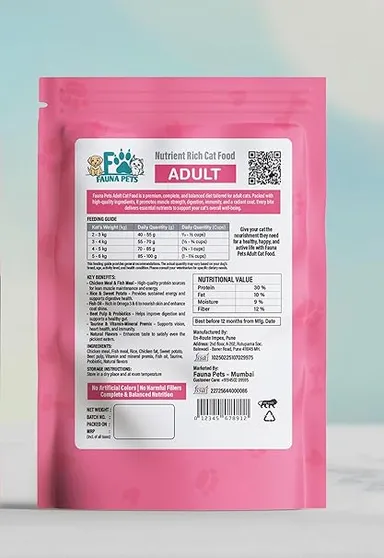 Fauna Pets High| Quality Adult Cat Food 1kg (1 Year & Above) | Omega Fatty Acids Taurine Complete & Balanced Dry Food for Cats thumbnail 2