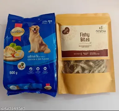 Smart Heart Adult Dry Dog Food Chicken & Egg Flavor 500gm | Furry Feast Fishy Bites 100gm | Premium Dog Food for All Breeds, Natural Dehydrated Fish Treats, Omega 3 for Healthy Skin & Coat thumbnail 0