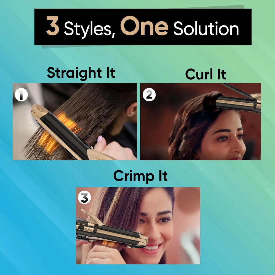 Vega 3 in 1 Hair Styler for Women Straightener Curler Crimper with Ceramic Plates Quick Heat Up for All Hair Types image 4