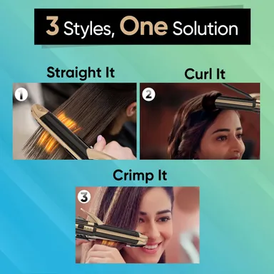 Vega 3 in 1 Hair Styler for Women Straightener Curler Crimper with Ceramic Plates Quick Heat Up for All Hair Types thumbnail 3
