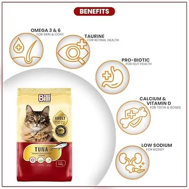 BILLI Cat Food for Adult Cats | Real Tuna, 500g Pack of 2 (1000g) | Me-O Creamy Treats Chicken & Liver Flavour 60g  thumbnail 2