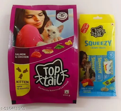 Top Tail Kitten Dry Cat Food 450gm | Salmon & Chicken | Fortified with Vitamins & Minerals image 1