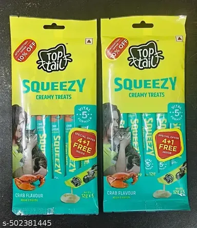 Toptail Creamy Cat Treats Crab Flavour | 120g, Combo Pack of 2 x 60g , Squeezy Lickable Treats for Cats, Omega-3 & 6 Fatty Acids, Premium Cat Snacks thumbnail 0