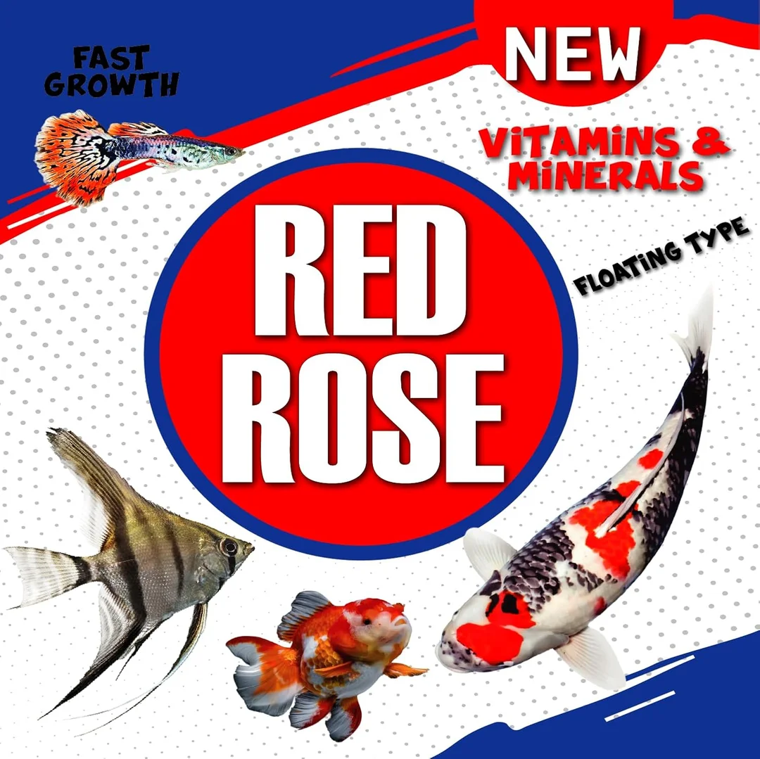RED ROSE Colour ENHANCER Special Fish Food 100gm for All Tropical and KOI Fish | Spirulina Shrimp Dry Food for New Born| Adult Young and Senior Fish image 1