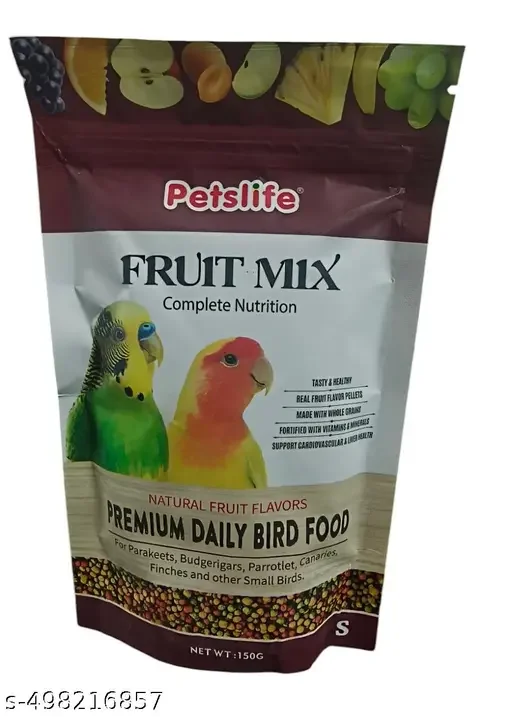 Premium PETSLIFE Fruit Mix Small Pallets Bird Food for Parakeets, Budgerigars, and Finches | 150gm Pellet Diet for Healthy Birds image 1
