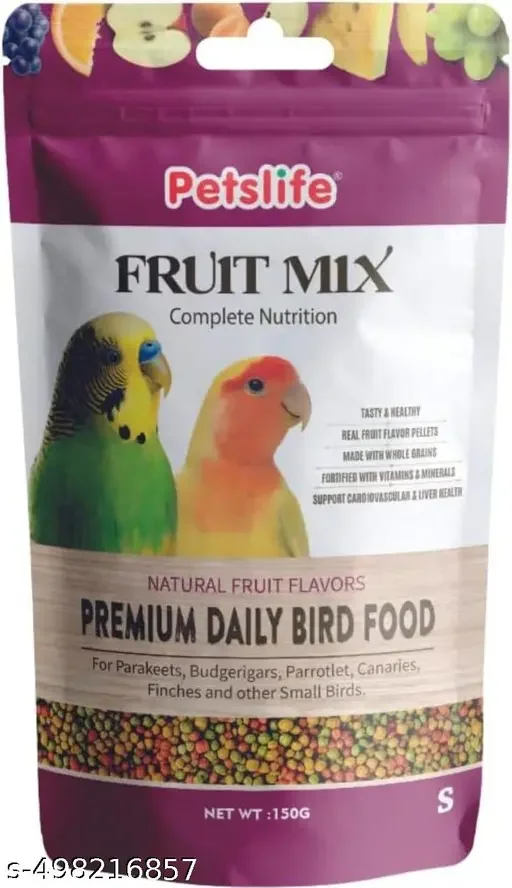 Premium PETSLIFE Fruit Mix Small Pallets Bird Food for Parakeets, Budgerigars, and Finches | 150gm Pellet Diet for Healthy Birds image 2