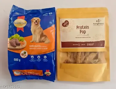 Smart Heart Adult Smoked Liver Dry Dog Food 500gm | Furry Feast Protein Pop 100gm | Dehydrated Chicken Jerky, Premium Healthy Dog Food with Omega 3 & DHA thumbnail 0