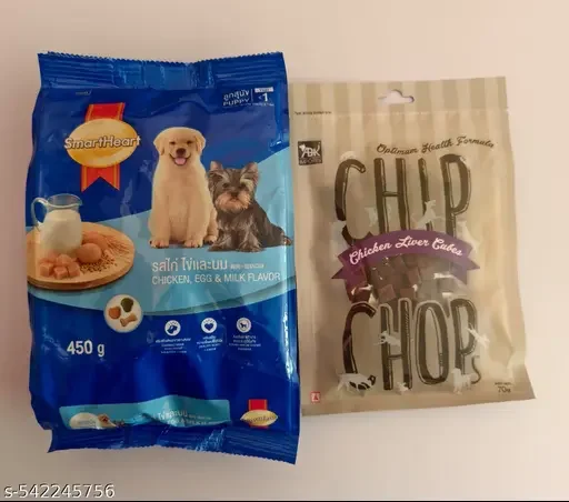 Smart Heart Puppy Dry Dog Food Chicken Egg and Milk Flavour, 450g | Chip Chops Dog Treats | Chicken Liver Cubes, 70 gm | Premium Dog Food for All Dog Breeds image 1