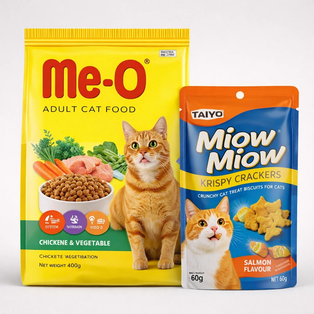 Me-O Adult Dry Cat Food Chicken and Vegetable 400gm | Taiyo Miow Miow Krispy Crackers Crunchy Cat Treat Biscuits for Cats, 60g Pouch | Best Cat Food for All Breeds image 2