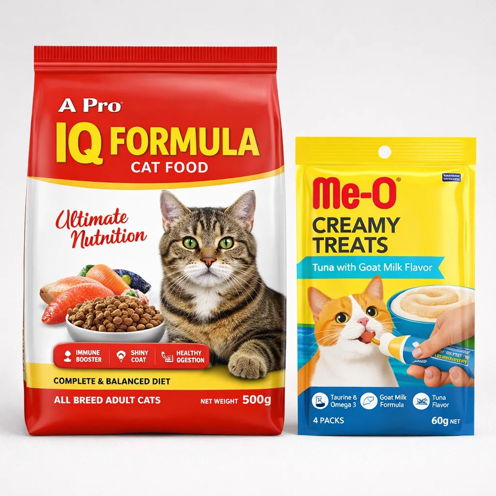 A Pro IQ Formula Cat Food 500gm | Me O Creamy Cat Treats Tuna with Goat Milk Flavor 60gm | Premium Cat Food for All Breeds image 1