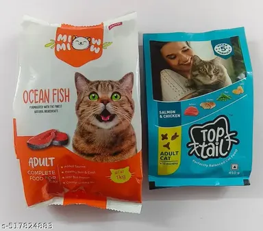 Miow Miow Adult Ocean Fish Dry Cat Food 1kg | High Protein Balanced Diet with Taurine and Omega 3 & 6 | Top Tail Adult Salmon & Chicken Cat Food 450g thumbnail 0