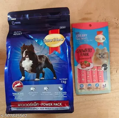 SmartHeart Adult Dry Dog Food Power Pack 1 Kg | Premium Dog Food for All Dog Breeds | SmartHeart Creamy Dog Treats Strawberry Flavour for Active Dogs thumbnail 0