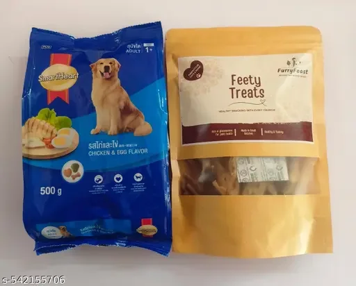 Smart Heart Adult Dry Dog Food Chicken & Egg Flavor 500gm |Furry Feast Crunchy Dehydrated Chicken Feet Treats 100gm | Premium Dog Food For All Dog Breeds image 1