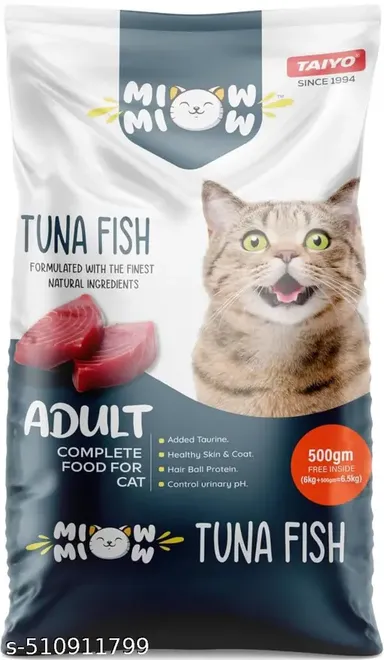 Miow Miow Dry Cat Food Tuna Fish Flavour1kg  for Adult Cats | Complete Balanced Diet with Natural Ingredients Vitamins and Minerals | Premium Cat Food All Life Stages, Me O Creamy treats Tuna With Goat Milk 60gm Premium Cat Food For all Cat breeds. thumbnail 3