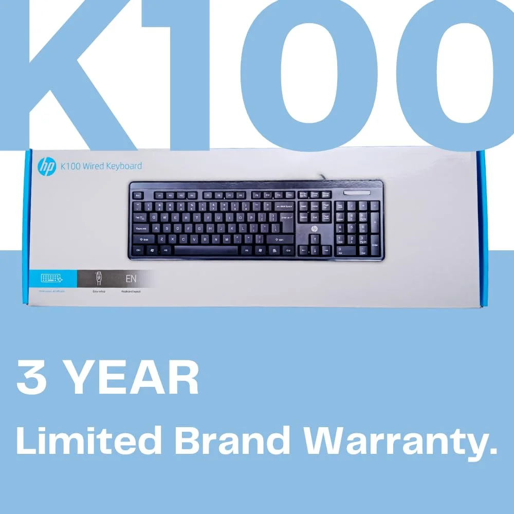 HP K100 Wired USB Keyboard – Full‑Size with LED Indicators, Quiet Typing, Ergonomic Comfort & Plug‑and‑Play for Home Office Work image 4