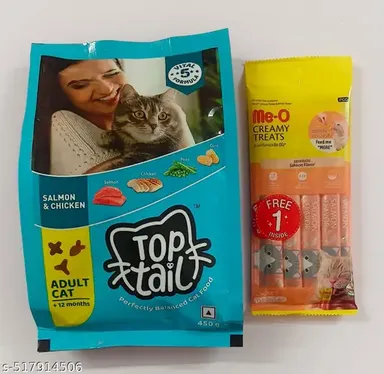 Top Tail Adult Dry Cat Food | Premium Dry Cat Food with Salmon Chicken | Me O Creamy Cat Treats Salmon Flavor | All Life Stages Cat Food thumbnail 0