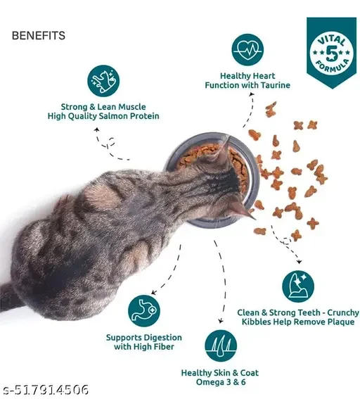Top Tail Adult Dry Cat Food | Premium Dry Cat Food with Salmon Chicken | Me O Creamy Cat Treats Salmon Flavor | All Life Stages Cat Food image 4