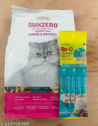 Grain Zero Signature Ocean Fish Sardine Mackerel Persian Long Coat Dry Cat Food 1.2kg | Me-O Creamy Tuna Bonito Cat Treats 60g | All Life Stages, Premium Fish Cat Food thumbnail 0