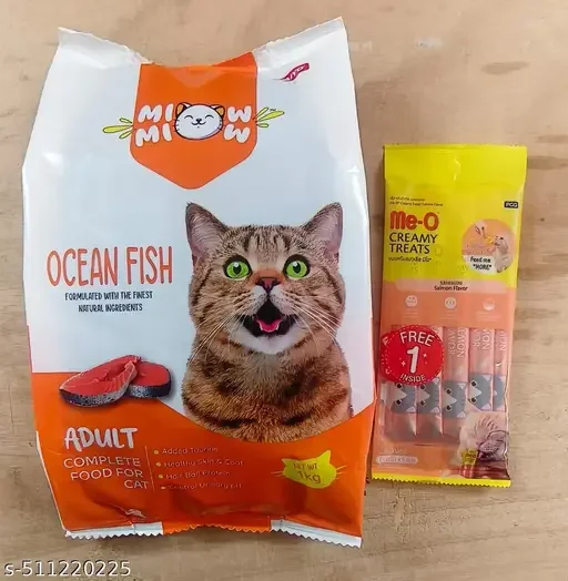 TAIYO Miow Miow Adult Ocean Fish Dry Cat Food 1kg | Premium Fish Flavor, Complete and Balanced Diet, Taurine-Enriched, Healthy Skin | Me-O Salmon Treats for All Cat Breeds image 1