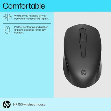 HP 150 Wireless Mouse |1600 DPI|  10m Range| Ambidextrous| Ergonomic Design with Rubber Grip| 2.4 GHz USB Dongle for PC & Laptop thumbnail 2