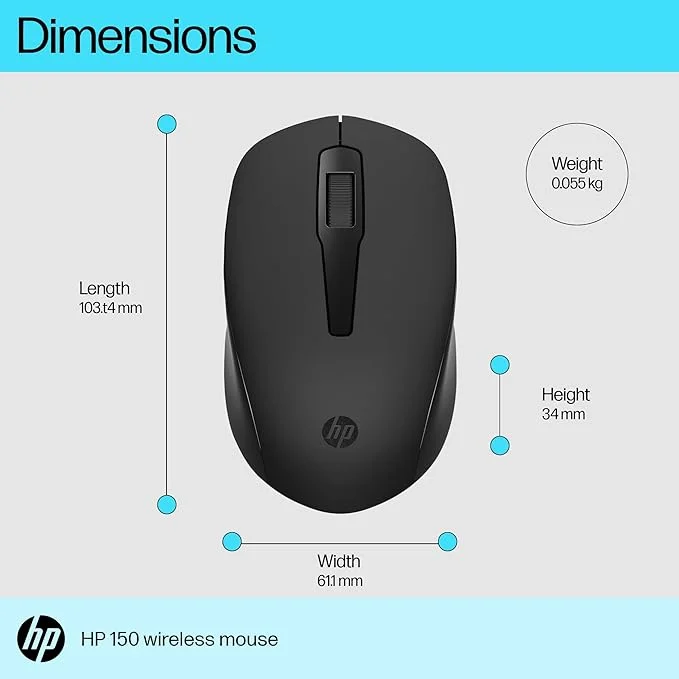 HP 150 Wireless Mouse |1600 DPI| 10m Range| Ambidextrous| Ergonomic Design with Rubber Grip| 2.4 GHz USB Dongle for PC & Laptop image 4