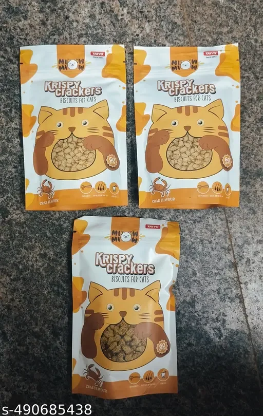Taiyo Miow Miow Krispy Crackers | Crunchy Cat Treat Biscuits | Salmon Flavour | Healthy Skin and Shiny Coat | Clean Teeth | High Protein Snack for All Breeds image 1
