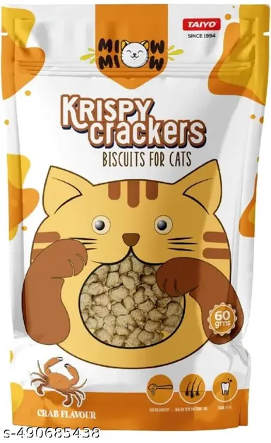 Taiyo Miow Miow Krispy Crackers | Crunchy Cat Treat Biscuits | Salmon Flavour | Healthy Skin and Shiny Coat | Clean Teeth | High Protein Snack for All Breeds thumbnail 1
