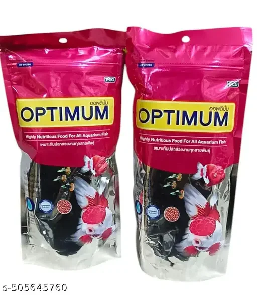 Optimum Highly Nutritious Fish Food Mini Pellet | Premium Quality Dry Fish Food For All Life Stages | Seafood Flavor Fish Food 200gm Pack image 1